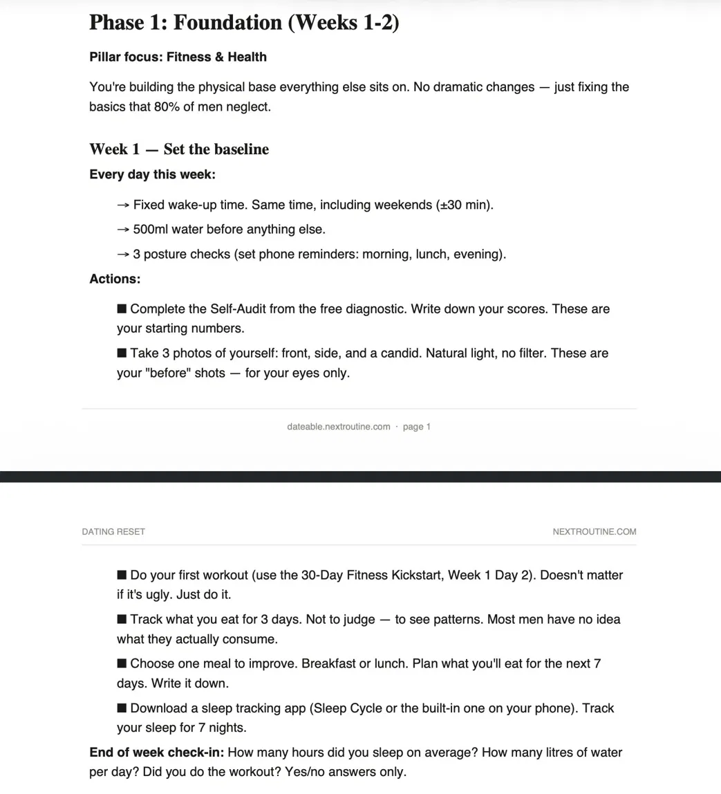 8-week program with daily checklists and actions
